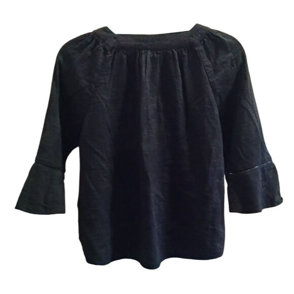 Time & Tru Black Top Size XXL (20) Square Neck Blouse Ruffled 3/4 Sleeves - Picture 5 of 7
